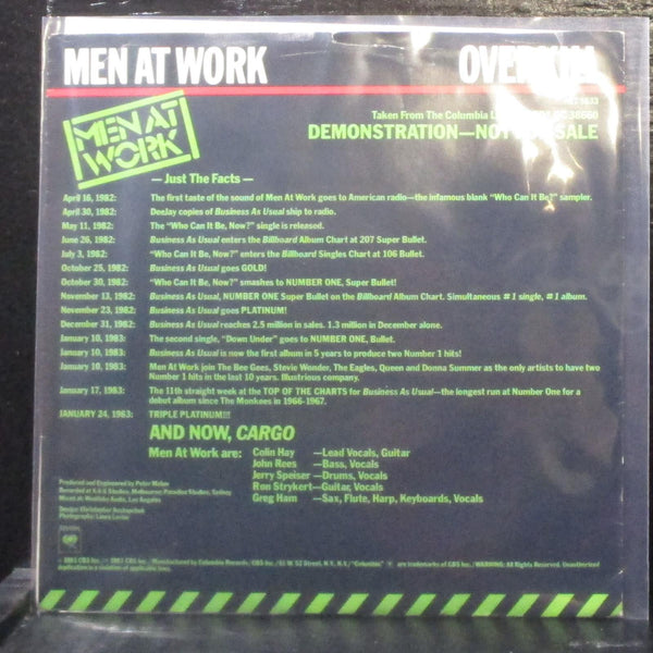 Men At Work - Overkill 7" Mint- Promo Vinyl 45 Columbia AE7-1633 USA 1983 - Shuga Records