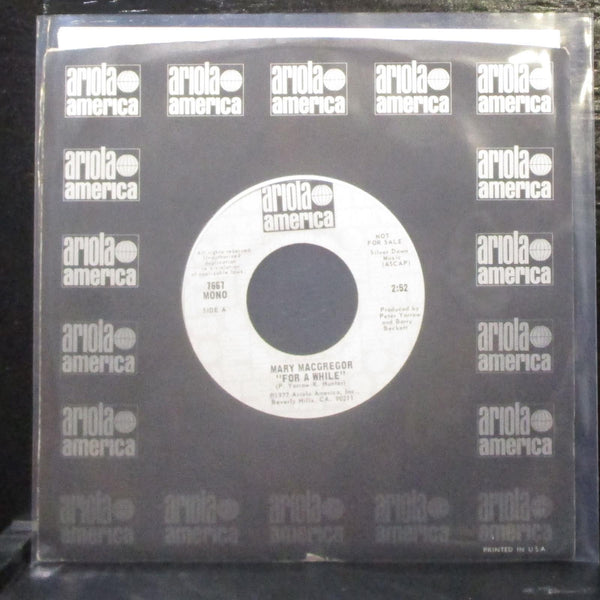 Mary Macgregor - For A While 7" Mint- Promo Vinyl 45 Ariola 7667 USA 1977 - Shuga Records