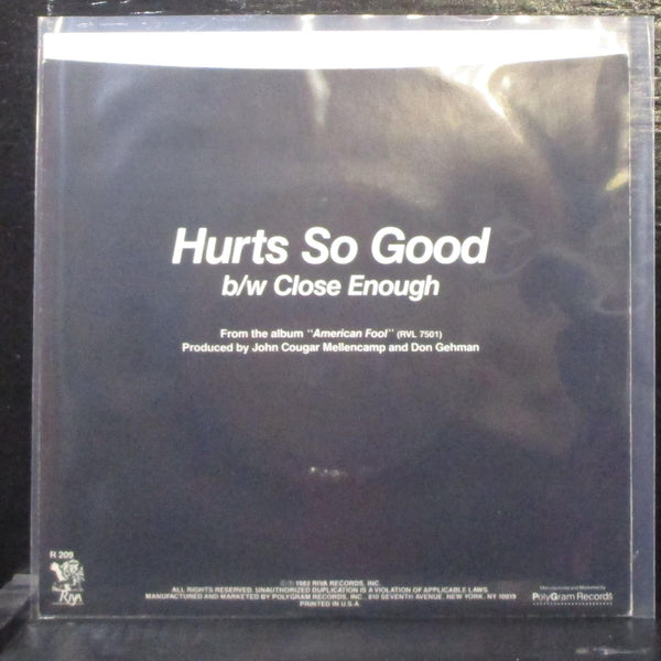 John Cougar - Hurts So Good / Close Enough 7" Mint- Vinyl 45 Riva R-209 USA 1982 - Shuga Records