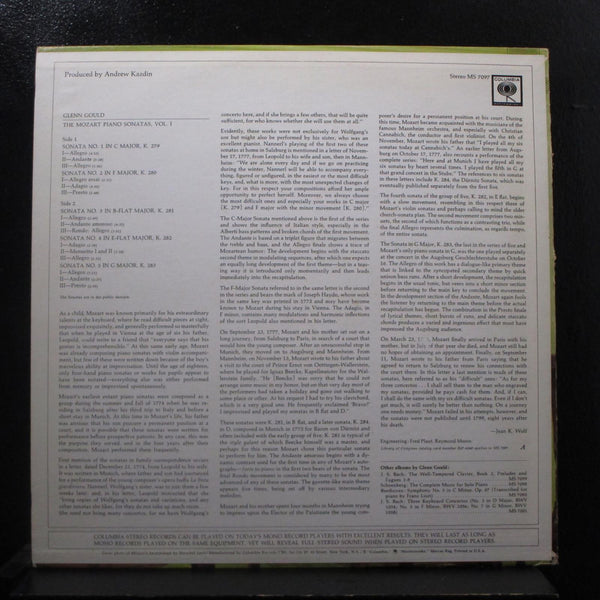 Glenn Gould - Mozart - Piano Sonatas Vol. 1 (Nos. 1-5) LP Mint- MS 7097 Record - Shuga Records