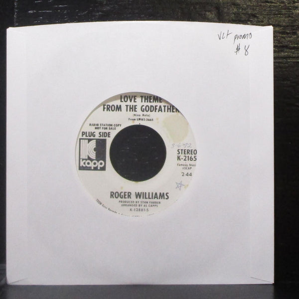 Roger Williams - Love Theme From The Godfather 7" VG+ Promo Vinyl 45 Kapp K-2165 - Shuga Records