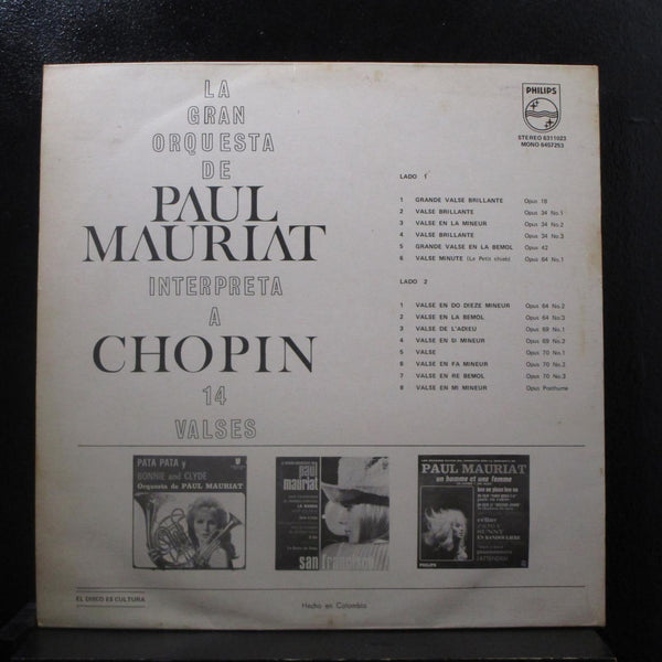Frederic Chopin - Paul Mauriat - Chopin 14 Valses LP VG+ 6311023 Colombia Record - Shuga Records