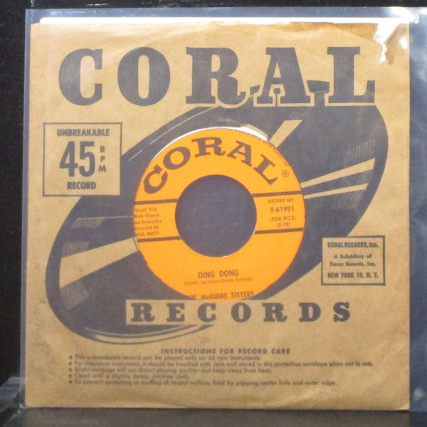 The McGuire Sisters - Ding Dong 7" Mint- Vinyl 45 Coral 9-61991 USA 1958 - Shuga Records