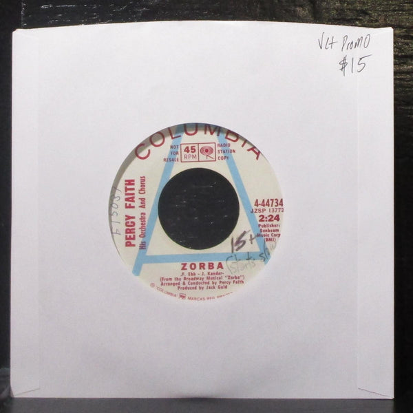 Percy Faith - Zorba / A Quiet Day 7" VG+ Promo Vinyl 45 Columbia 4-44734 USA - Shuga Records