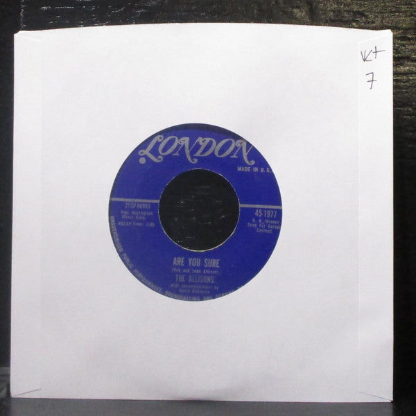 The Allisons - Are You Sure / There's One Thing More 7" VG+ Vinyl 45-1977 London - Shuga Records