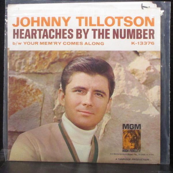 Johnny Tillotson - Heartaches By The Number 7" VG+ Vinyl 45 MGM K 13376 USA 1965 - Shuga Records
