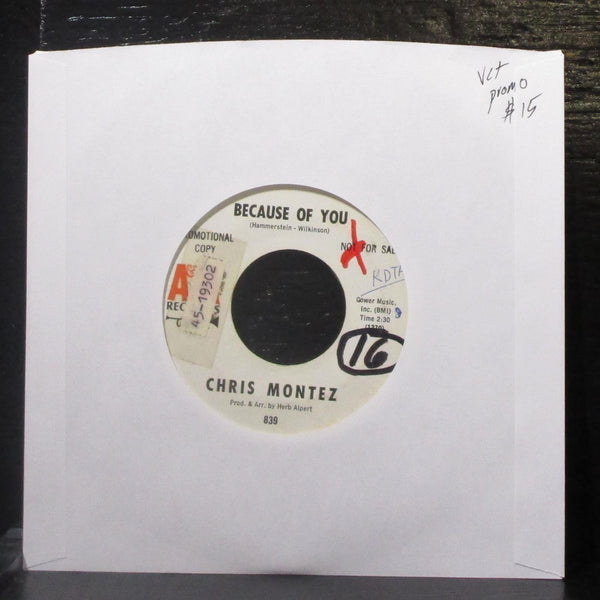 Chris Montez - Because Of You / Elena 7" VG+ Promo Vinyl 45 A&M 839 USA 1967 - Shuga Records