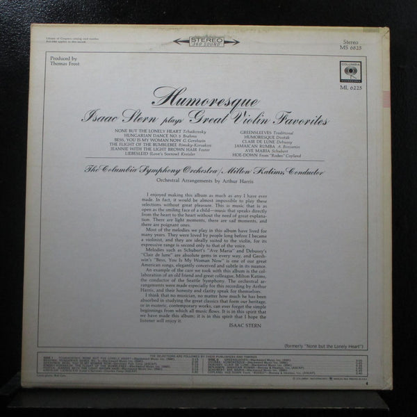 Isaac Stern - Humoresque (Great Violin Favorites) LP VG+ MS 6825 Stereo 360 - Shuga Records