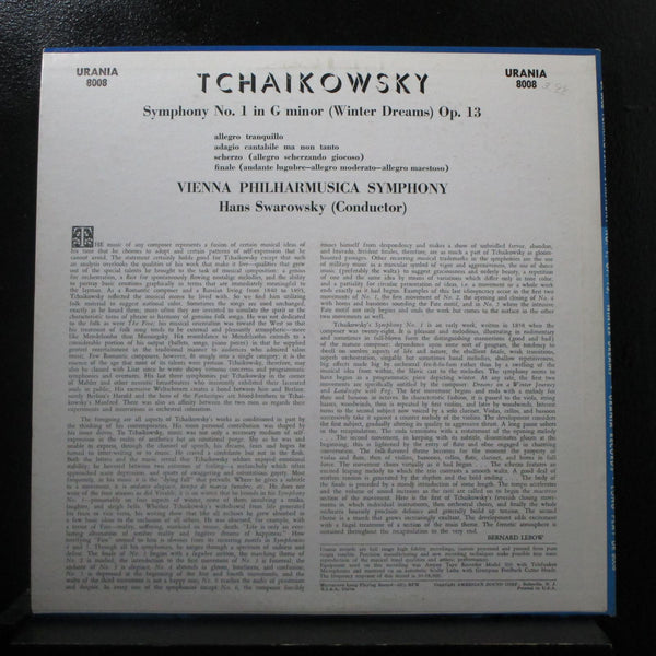 Hans Swarowsky - Tchaikovsky Symphony No. 1 In G LP VG+ U8008 Red Wax Mono - Shuga Records