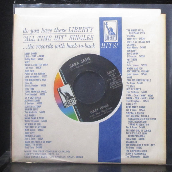 Gary Lewis & Playboys - Sealed With A Kiss / Sara Jane 7" Mint- Vinyl 45 Liberty - Shuga Records