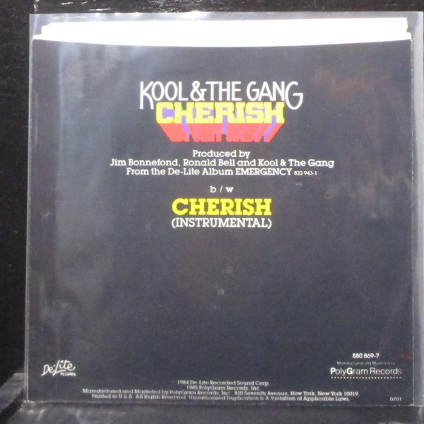 Kool & The Gang - Cherish 7" Mint- Vinyl 45 De-Lite 880 869-7 USA 1985 - Shuga Records