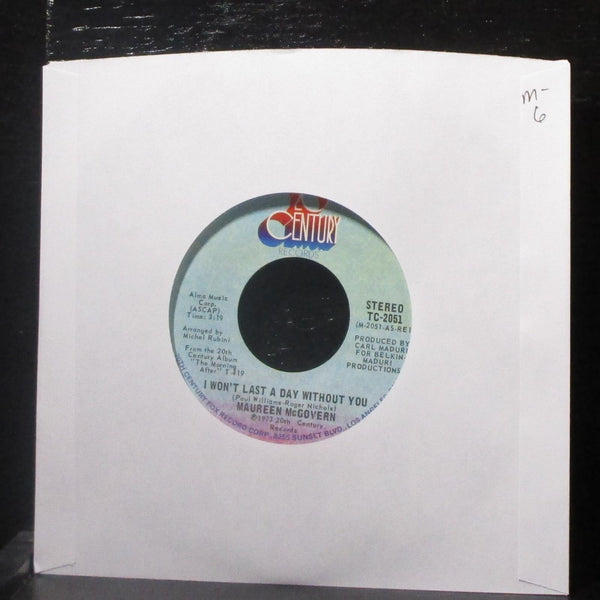 Maureen McGovern - I Won't Last A Day Without You 7" Mint- Vinyl 45 TC-2051 USA - Shuga Records
