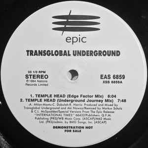 Transglobal Underground ‎– Temple Head - VG+ 12" Single Record - 1994 USA Epic Vinyl - Downtempo / Tribal