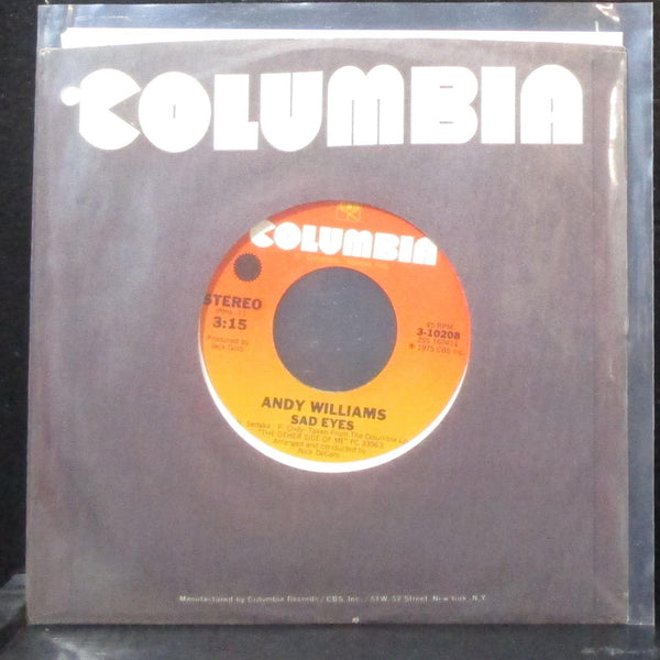 Andy Williams - Sad Eyes / Quits 7" Mint- Vinyl 45 Columbia 3-10208 USA 1975 - Shuga Records