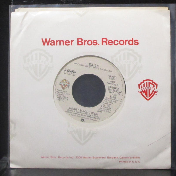 Exile - Heart And Soul 7" Mint- Promo Vinyl 45 Warner Bros. WBS49794 USA 1981 - Shuga Records