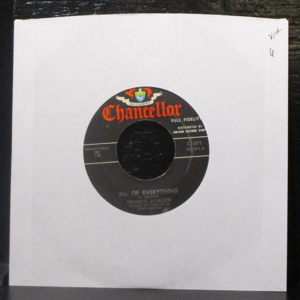 Frankie Avalon - All Of Everything / Call Me Anytime 7" VG+ Vinyl 45 Chancellor - Shuga Records