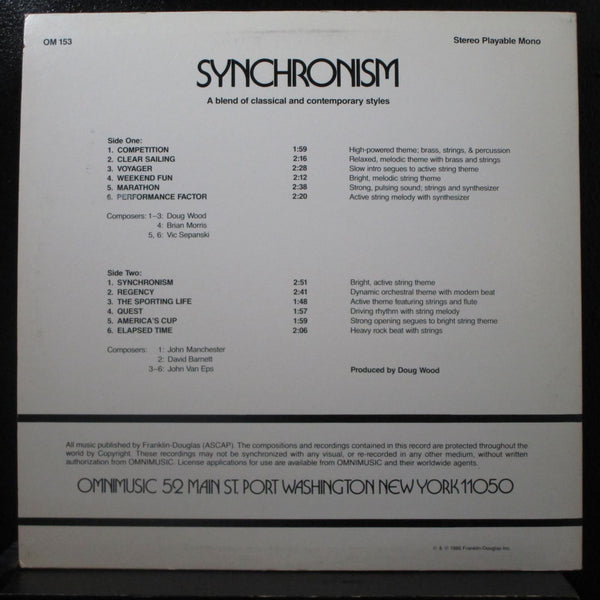 Various - Synchronism LP Mint- OM 153 USA 1986 Vinyl Record w/Insert - Shuga Records