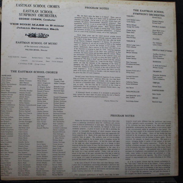 Eastman School, George Corwin - The High Mass In B Minor - Bach 3 LP VG+ 27656 - Shuga Records