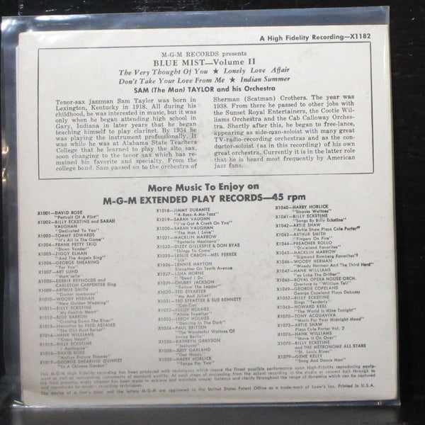 Sam Taylor - Blue Mist Vol. 2 EP 7" VG+ Vinyl 45 MGM X1182 USA 1955 - Shuga Records