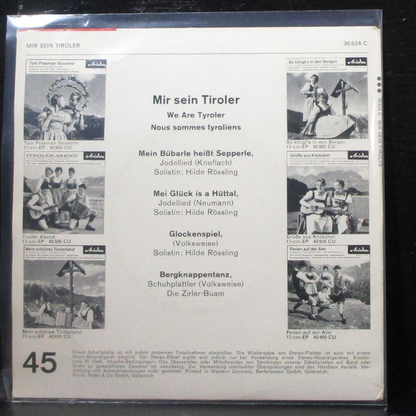 Tirolergruppe J. Schlegel - Mir Sein Tiroler EP 7" VG+ Vinyl 45 Ariola Germany - Shuga Records