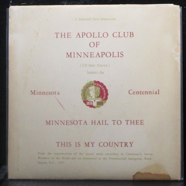 The Apollo Club - Minnesota Hail To Thee / This Is My Country 7" VG+ Vinyl 45 - Shuga Records