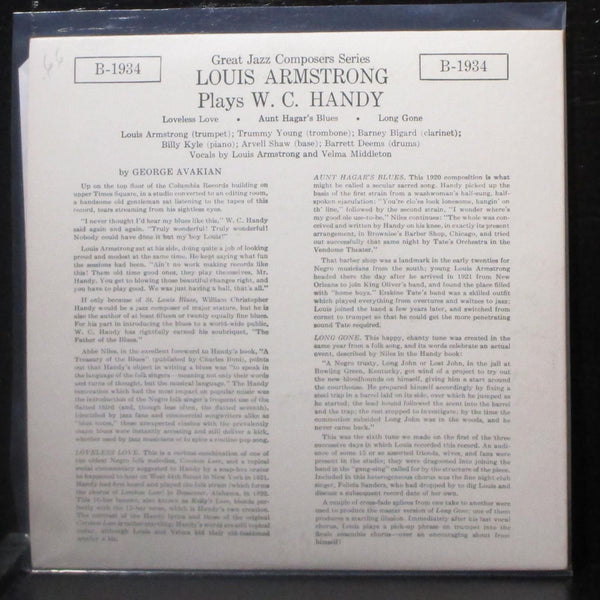 Louis Armstrong Plays W.C. Handy EP 7" VG+ Vinyl 45 Columbia B-1934 USA green - Shuga Records