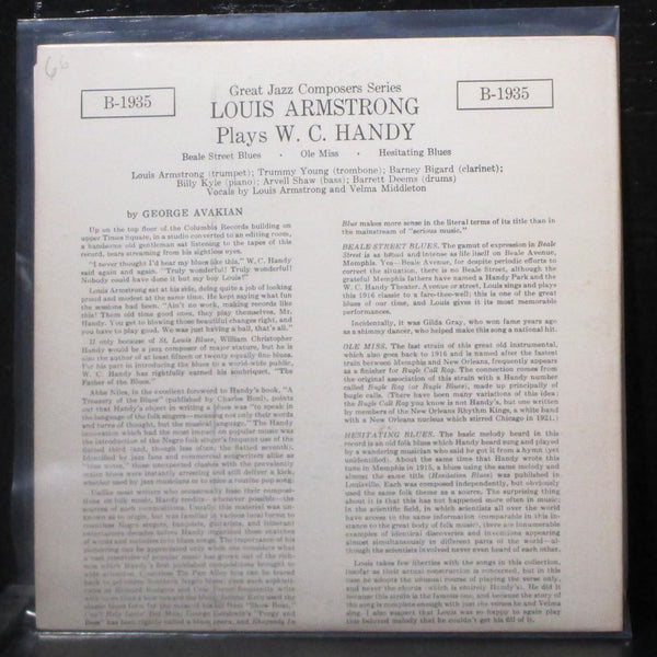 Louis Armstrong Plays W.C. Handy EP 7" VG+ Vinyl 45 Columbia B-1935 USA orange - Shuga Records
