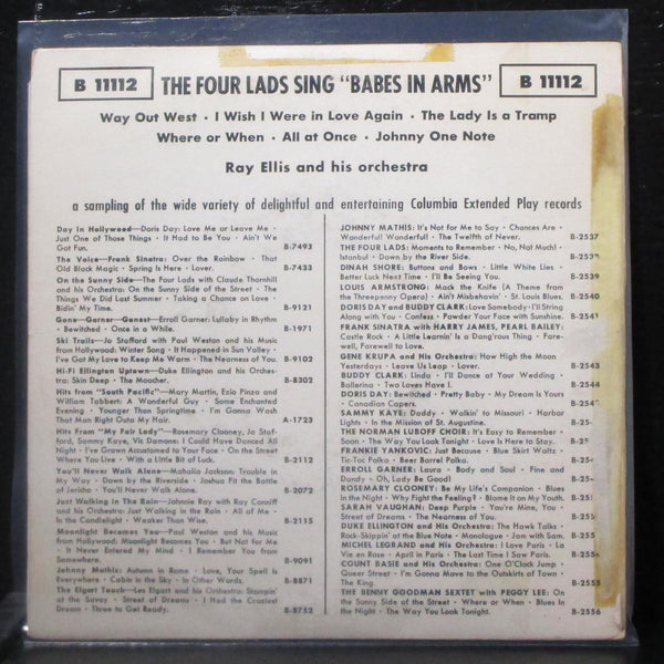 The Four Lads Sing Babes In Arms EP 7" VG Vinyl 45 Columbia B-11112 USA 1958 - Shuga Records