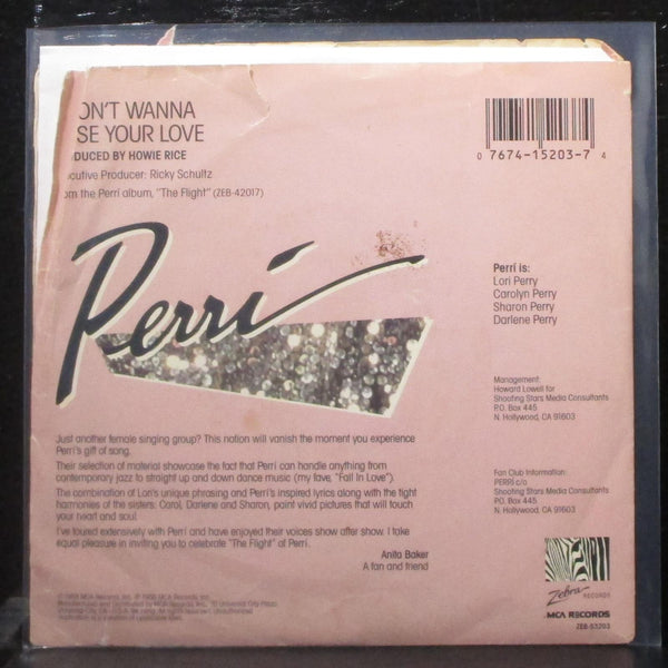 Perri - I Don't Wanna Lose Your Love 7" VG Promo Vinyl 45 Zebra ZEB-53203 USA - Shuga Records