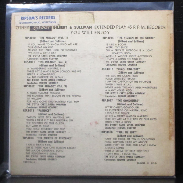 Isidore Godfrey - Gilber & Sullivan: Trial By Jury 7" VG+ Vinyl 45 London UK - Shuga Records