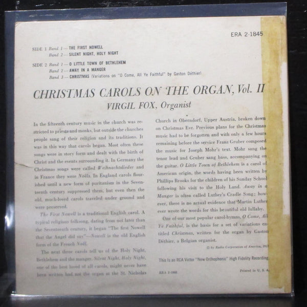 Virgil Fox - Christmas Carols On The Organ Vol. 2 7" VG+ Vinyl 45 RCA ERA 2-1845 - Shuga Records