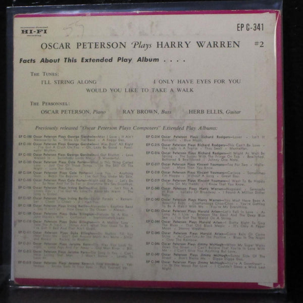 Oscar Peterson Plays Harry Warren EP 7" VG+ Vinyl 45 Clef DSM cover EW - Shuga Records