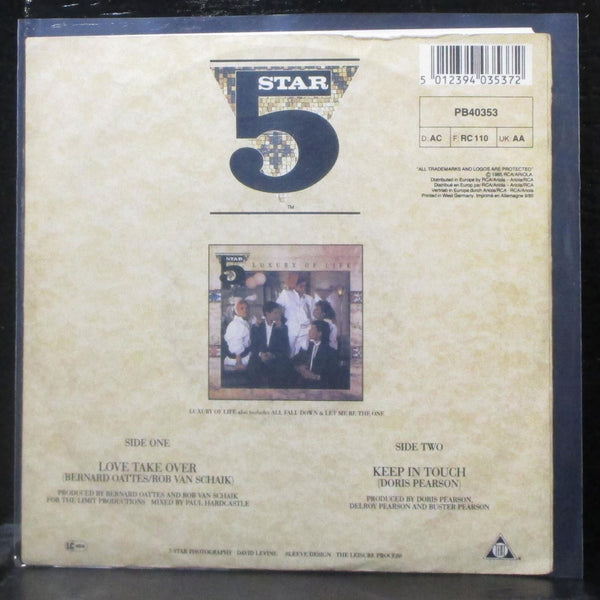 5 Star - Love Take Over / Keep in Touch 7" VG+ Vinyl 45 Tent Germany 1985 - Shuga Records