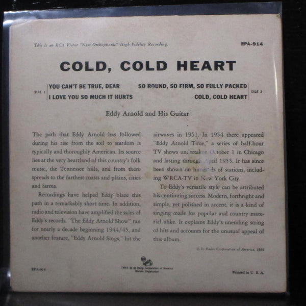 Eddy Arnold - Cold, Cold Heart 7" VG+ Vinyl 45 RCA Victor EPA 914 USA 1956 - Shuga Records
