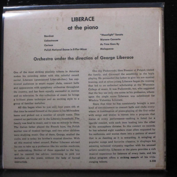 Liberace - At The Piano 2x7" VG+ Vinyl 45 Columbia B-308 USA 1952 gatefold - Shuga Records