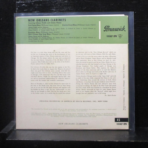Johnny Dodds And Jimmie Noone - New Orleans Clarinets 7" VG+ 10 087 Germany - Shuga Records