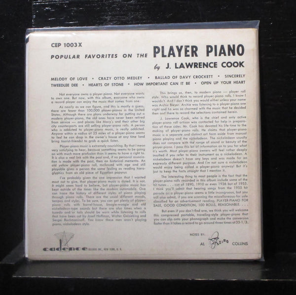 J. Lawrence Cook - Popular Favorites On The Player Piano 2 7" VG+ CEP-1003 Vinyl - Shuga Records