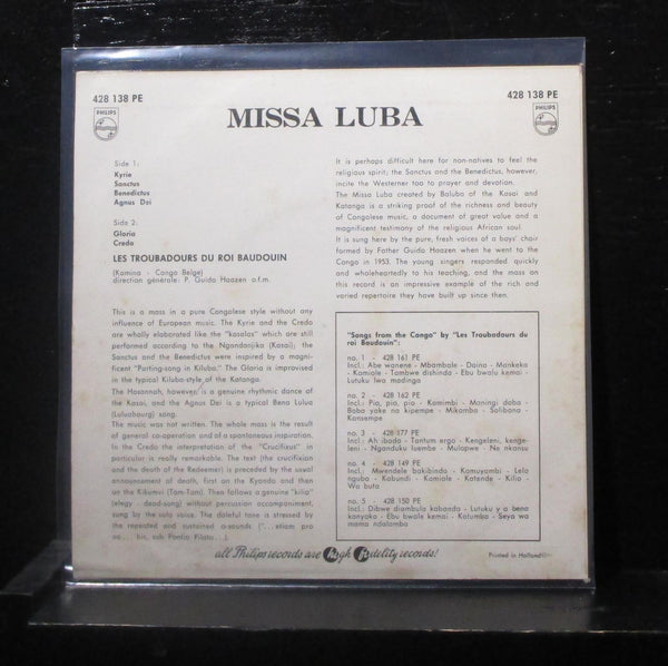 Les Troubadours Du Roi Baudouin - Missa Luba 7" VG 428 138 PE Holland Vinyl 45 - Shuga Records
