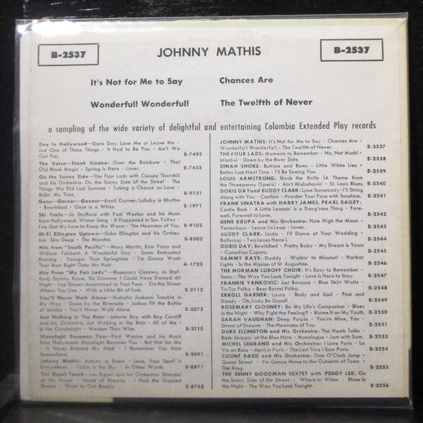 Johnny Mathis - Johnny Mathis EP 7" VG+ Vinyl 45 Columbia B-2537 USA - Shuga Records