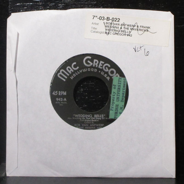 Bob Van Antwerp & Frank Messina - Wedding Bells 7" VG+ Vinyl 45 Mac Gregor 942 - Shuga Records