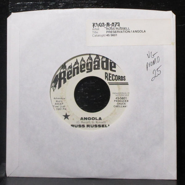 Russ Russell - Angola / Preservation 7" VG Promo Vinyl 45 Renegade 45-5601 USA - Shuga Records
