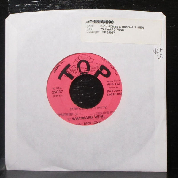 Dick Jones & Russal's Men - Wayward Wind 7" VG+ Vinyl 45 Top Caller 25037 - Shuga Records