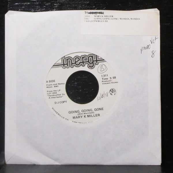 Mary K Miller - Going, Going, Gone / Woman, Woman 7" VG+ Promo Vinyl 45 Inergi - Shuga Records