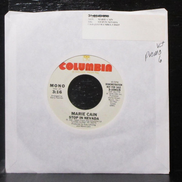 Marie Cain - Stop In Nevada 7" VG+ Promo Vinyl 45 Columbia 3-10415 USA 1976 - Shuga Records
