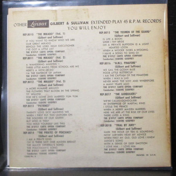 D'Oyly Carte Opera Company - The Yeomen Of The Guard EP 7" VG+ Vinyl 45 London - Shuga Records