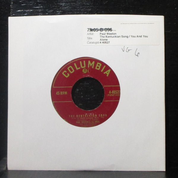 Paul Weston - The Kentuckian Song / You And You Alone 7" VG Vinyl 45 Columbia - Shuga Records