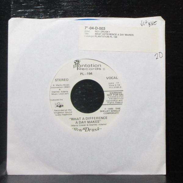 Roy Drusky - What A Difference A Day Makes 7" VG+ Blue Vinyl 45 Plantation 1980 - Shuga Records