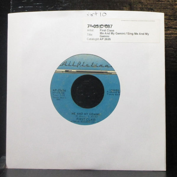 First Class - Me And My Gemini 7" VG+ Vinyl 45 All Platinum AP-2365 USA 1976 - Shuga Records