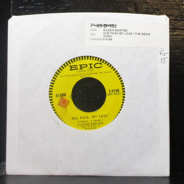 Eileen Barton - Que Pasa, My Love / The Bean Song 7" VG Vinyl 45 Epic 5-9198 USA - Shuga Records