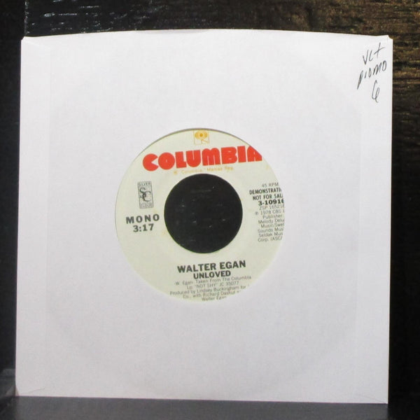 Walter Egan - Unloved 7" VG+ Promo Vinyl 45 Columbia 3-10916 USA 1978 - Shuga Records